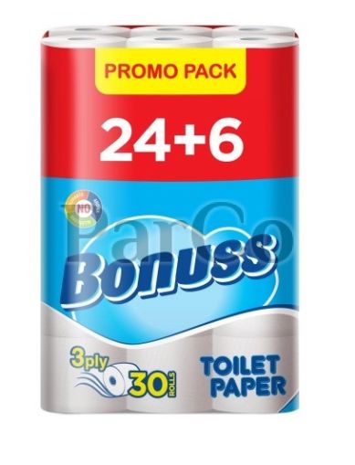 Тоалетна хартия Bonuss целулозна 24+6 3пл